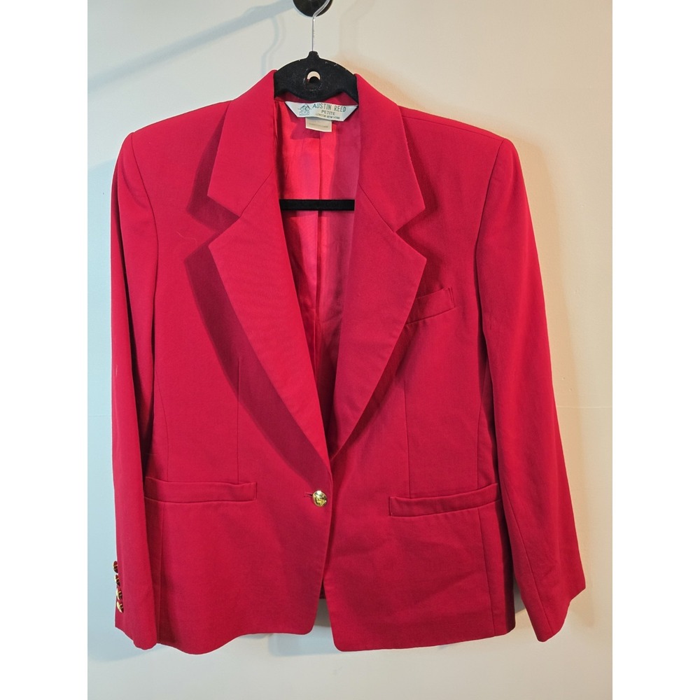 Austin‎ Reed Red Blazer with Gold Accent size 6 Petite READ